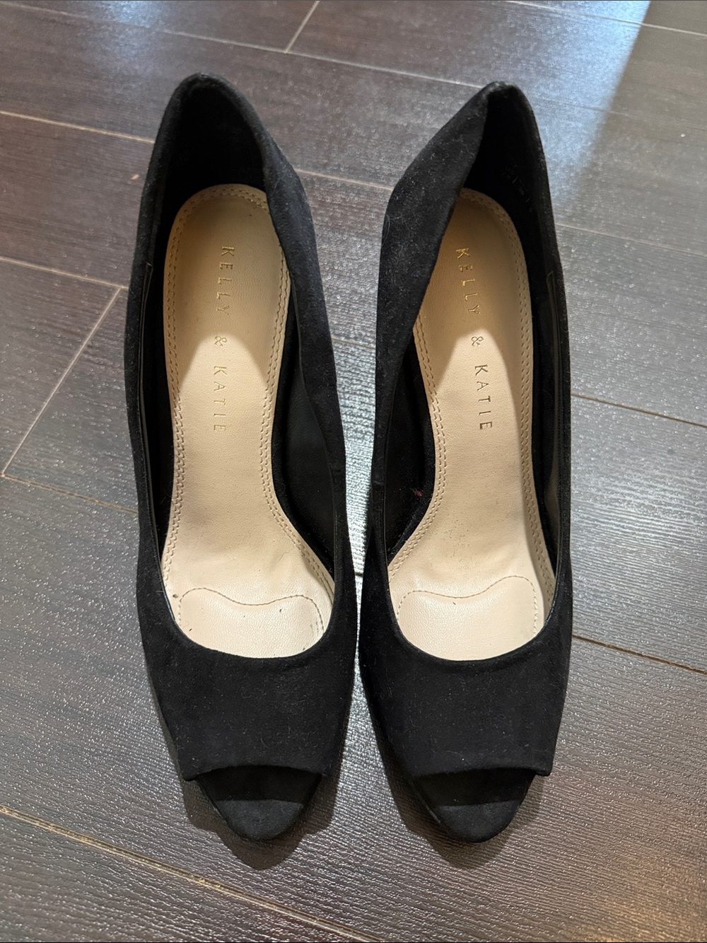 Kelly & Katie Black Suede Peep Toe Heels